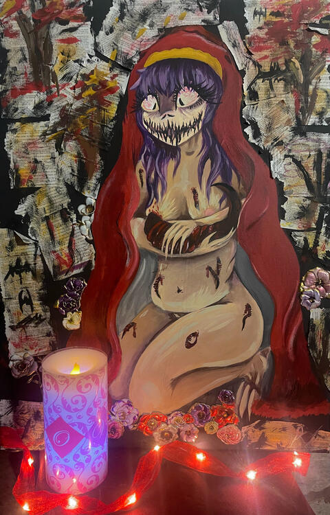 LEECH BABY - Acrylic + collage on canvas.